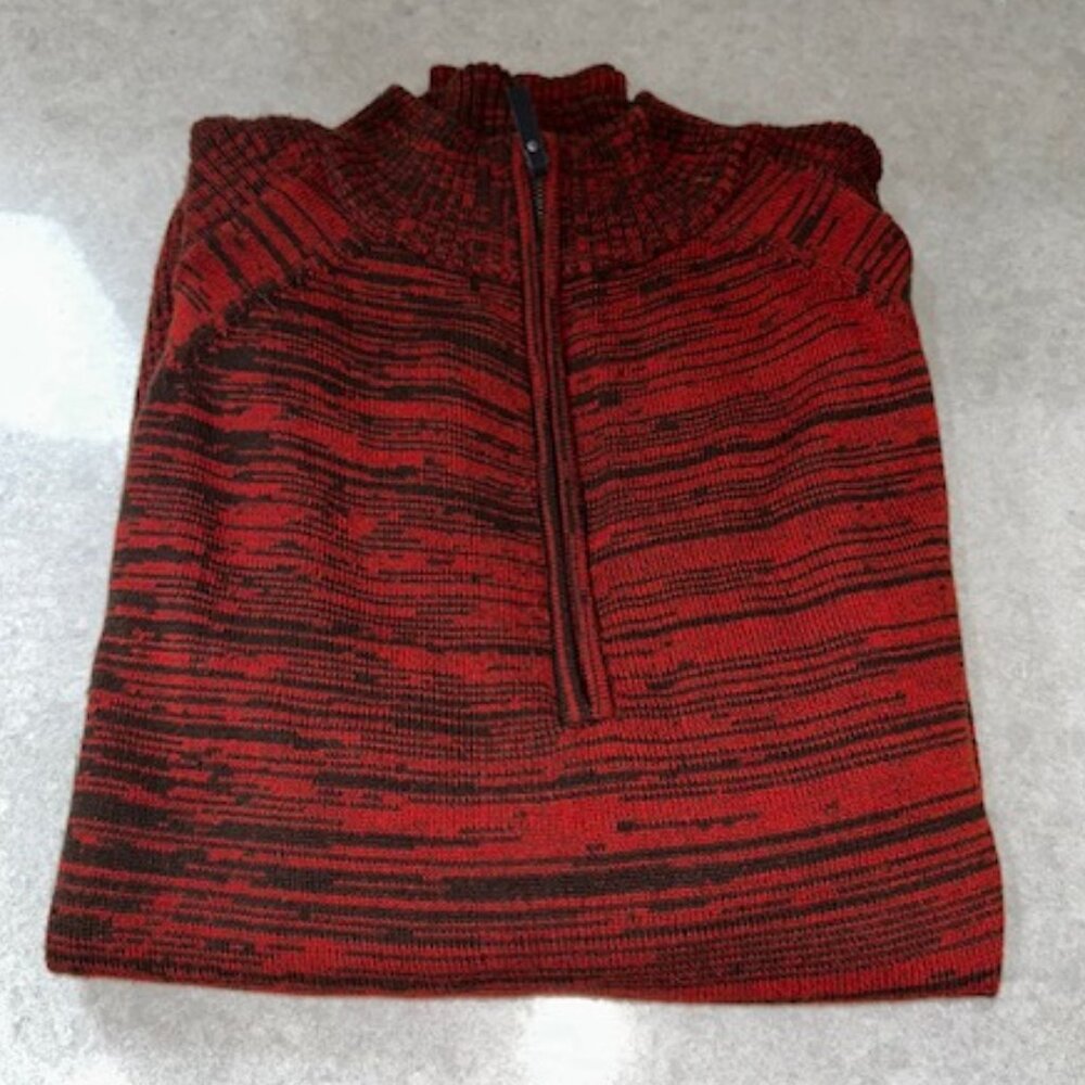 Exofficio 1/2 Zip Mens Wool Blend Sweater Pull-over Red/black Mock Medium